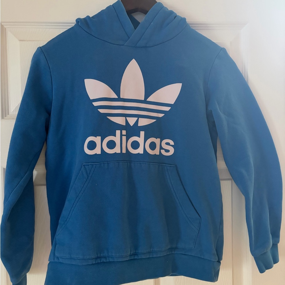 Adidas Kids Hoodie in Blue with White Logo